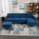 Elegant Convertible L-Shape Sectional Sofa Couch with Movable Ottoman, Velvet Upholstery, Blue