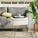 White Faux-Fur Vanity Stool With Premium-Grade Stowable-Storage