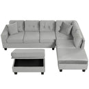 Modern Sectional Sofa with Storage Ottoman, L-Shape Couch with 2 Pillows and Cup Holders, Gray Velvet, 105 inch