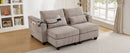 Convertible Chaise Lounge 63' Loveseat Sofa Bed with USB Ports, Cup Holders, Phone Holder, Storage, Brown Corduroy
