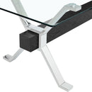 Dining table. Modern tempered glass dining table. Large modern office desk with silver plated metal legs and black MDF crossbars, suitable for both home and office use. Kitchen. 71 ''x35.4''x30 ''