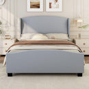 Full Size 51' High Headboard Wingback Linen Upholstered Bed No Box Spring Needed, Gray