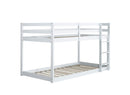 Solid Wooden , Solid Rubber Wooden Twin over Twin Floor Bunk Bed with Ladder ,Upper and Bottom Bed Platforms crafted with Strengthened Slats, White
