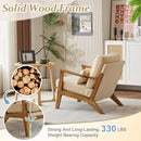Solid Wood Armchair Khaki Teddy Velvet Upholstery With Pillow