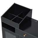 Modern Makeup Vanity Desk with Drawers, Cabinet & Charging Port, Black Engineered Wood, Space-saving Design for Small Places