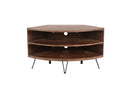 Fan Shape Reclaimed Wood Corner Media Table For Living Room Wise Use Your Space - Natural