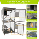 Catio Large Wooden Cat House Outdoor Indoor Cat Enclosures On Wheels, Wooden Kitty House Shelter Outside with Resting Box, Waterproof Roof (Grey, 31.5' D x 36.6' W x 71' H)
