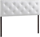 Modern White Faux Leather King Headboard With Buttons