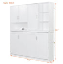 Twin Size Wall Murphy Bed with Top Cabinet, Shelves ,Space Saving Foldable Bed with Light & USB,White
