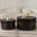Vintage Fashion Style Cylindrical Nesting Coffee Table Set with Vertical Textured Embossed Design for Living Room, Office and Dining Room, Dark Brown (Set of 2)