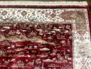 Turkish Silk Rug 8x10, Red & Ivory, Hunting Design, Bamboo Silk, New