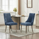 Rayon Cloth Flocking Chenille Dining Chairs Channel Kitchen Dinner Chair Comfy Fabric Upholstered Accent Chair for Dining Room with Silver Brushed Stainless Steel Legs,Set of 2 (Blue), SW1747BL