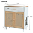 Pet-Friendly Furniture Style Cat Litter Box House with Sisal Scratching Door and Charging Socket, Beige+White MDF