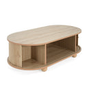 MDF ELEGANT LONG OVAL STORAGE SIDE TABLE WITH RETRO CHARM, NATURAL COLOR