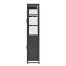 Modern Style 76.75'' Tall Steel Display Cabinet with Double Glass Doors, LED Lights, 3-Sided Glass for Collectibles - Black