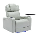 Modern PU Leather Power Recliner with Cooling Cup Holder, Bluetooth Speaker, LED Lights, USB Ports, Tray Table, Arm Storage, Grey