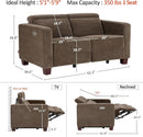 62.2 Inch Wall Hugger Power Loveseat Recliner with Adjustable Headrest and USB Ports in Coffee Fabric