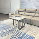 Rectangular End Table with Sintered Stone Top, Silver Metal Frame, for Living Room