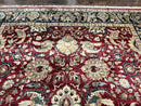 Indo Persian Rug 10x14, Indian Agra Carpet, Vintage Handmade Wool Large Traditional Rug, Dark Red Navy Blue Beige