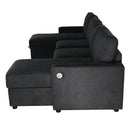 Convertible U-shaped Sectional Sofa with Storage Chaise Lounges and USB Ports, Black Twill Polyester, 103.9 Inches