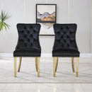 Luxurious Black Velvet Dining Chairs with Gold Mirrored Finish Legs - Set of 2, 19.7'L x 24'D x 36.2'H, Opulent Dining Room Decor
