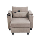 Convertible Chaise Lounge Sofa Chair with USB Ports, Cup Holders, Phone Holder, Storage, Brown Corduroy, 37.4'