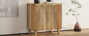 TREXM Wood Accent Cabinet with Storage, Rustic Mango Wood Storage Cabinet with Fluted Design and Adjustable Shelf for Dining Room, Kitchen, and Living Room (Natural)