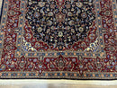 Dark Blue Persian Rug 5x8, Kork Wool Semi Antique Kashan Carpet, Very Fine Lachak Toranj Rug, Hand Knotted Floral Medallion Rug, 5 x 8 Oriental Rug