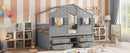 Full Size House Loft Bed with Roof, Windows,4 Storage Drawers,Pine Wooden Bed with Safety Guardrails,Ladder,Grey