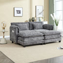 UNITED WE WIN Chenille fabric, solid construction, the overall structure of the sofa is stable, detachable armrests, two foot stools and two-seat sofa with side pockets