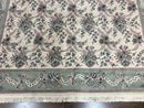 Belgium Power Loomed Rug 8x11, Ivory and Green, Wool Carpet, Floral