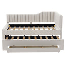 Full Size Upholstered Daybed with Trundle and Three Drawers, Beige