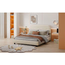 Queen Size Velvet Upholstered Platform Bed,Solid Frame and Stylish Curve-shaped Design, Beige