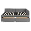 Full Size Upholstered Tufted Bed Frame with Two Drawers, Sofa Bed Frame with Comfortable Backrest and Armrests, Velvet, Grey(79.5''x58''x25'')