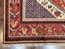 Belgium Power Loomed Rug 8x12, Geometric Medallions Persian Tribal Pattern, Vintage Wool Carpet, Ivory Red Blue