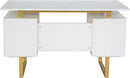51 Inch White And Gold Desk With Storage Cabinet Drawers