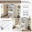 TOPMAX Compact 33.5x15.7x69inch Buffet with Hutch and Foldable Dining Table, Multifunctional Cupboard with Storage Shelf and Side Hooks for Small Places,Studio, Apartment, Marble White