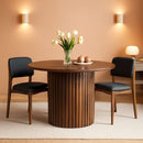 Round Walnut Dining Table 47 Inch With Wood Strip Base