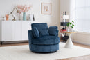 Oversized 360 Degreed Swivel Accent Chair Modern Soft Plush Corduroy Round Barrel Chair for Living Room Bedroom with Pillows, Blue