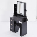 29.2' Small Size Left Bedside Cabinet Vanity Table + Cushioned Stool, 2 AC+2 USB Power Station, Hair dryer bracket, Extra Large Touch Control Sliding LED Mirror, Tri-color Switching, Brightness Adjust