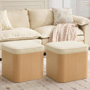 Beige Linen Upholstered Storage Ottoman With Footrest