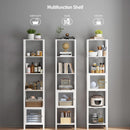 White 6-Tier Narrow Bookshelf With Door For Small Space