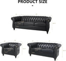 Three Piece Living Room Furniture Set With Faux Leather Chesterfield Sofa Club Chair And Loveseat In Black