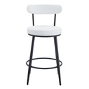 Fashionable Ergonomic High Legged Bar Chairs with White Fabric Cushions, 35.5 Inches Tall, Black and White Color.Set of 2.