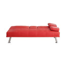 67-inch Red Leather Multifunctional Double Folding Sofa Bed with Coffee Table for Office Use