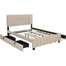 Queen Size Velvet Upholstered Platform Bed with 2 Drawers and 1 Twin XL Trundle- Beige