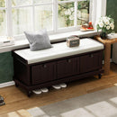 TREXM Classic Shoe Bench with Cushion and Three Drawers, Fluted Entryway Bench with Storage for Living Room, Entryway, and Hallways (Espresso)
