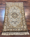 Persian Qum Silk Rug 3.5 x 5.5, Floral Medallion, Very Fine 350 KPSI, Handmade Silk on Silk Rug, Vintage