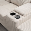 Convertible Sectional Corduroy  Sofa with Storage Ottoman,Cupholders, USB Ports for Living Room Apartment,Beige