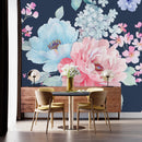 Dark Blue Wallpaper with Flowers